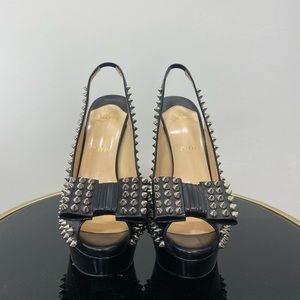Christian Louboutin Black Clou 150 Spiked Platform Slingback Peeptoe Pumps